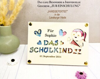 Geschenk Einschulung Mädchen, Personalisiertes Geschenk zur Einschulung aus Holz, Karte zur Einschulung, Schulanfang Geschenk,Schulkind 2024