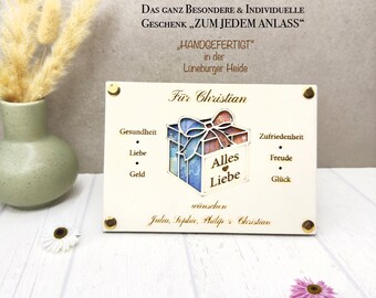 Personalisierte Holzkarte "Alles Liebe" – Einzigartiges Geldgeschenk mit Geschenkbox-Motiv, Geldgeschenk Geburtstag, besonderes Geschenk