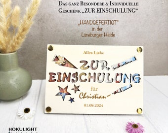 Personalisiertes Geschenk zur Einschulung aus Holz, Karte zur Einschulung, Schulanfang Geschenk, Schultüte Geschenk, Schulkind 2024