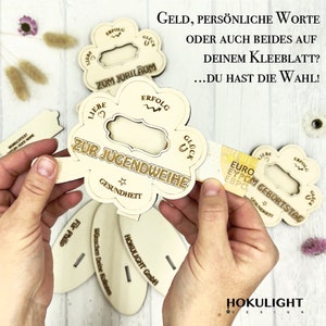 Wunscherfüller zur Jugendweihe Kleeblatt Personalisiertes Geldgeschenk zur Jugendweihe Geschenkidee zur Jugendweihe Bild 8