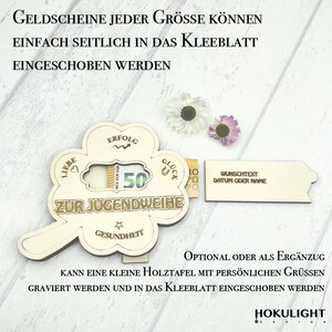 Wunscherfüller zur Jugendweihe Kleeblatt Personalisiertes Geldgeschenk zur Jugendweihe Geschenkidee zur Jugendweihe Bild 5