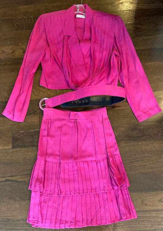 Vintage 1980s Blosson Rose Hot Pink Skirt Suit w … - image 4