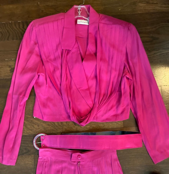 Vintage 1980s Blosson Rose Hot Pink Skirt Suit w … - image 1