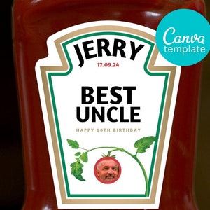 Personalised Tomato Ketchup Sauce Label, Digital File for Custom Ketchup Label, The Perfect Funny Novelty Gift, Sauce Label with Face
