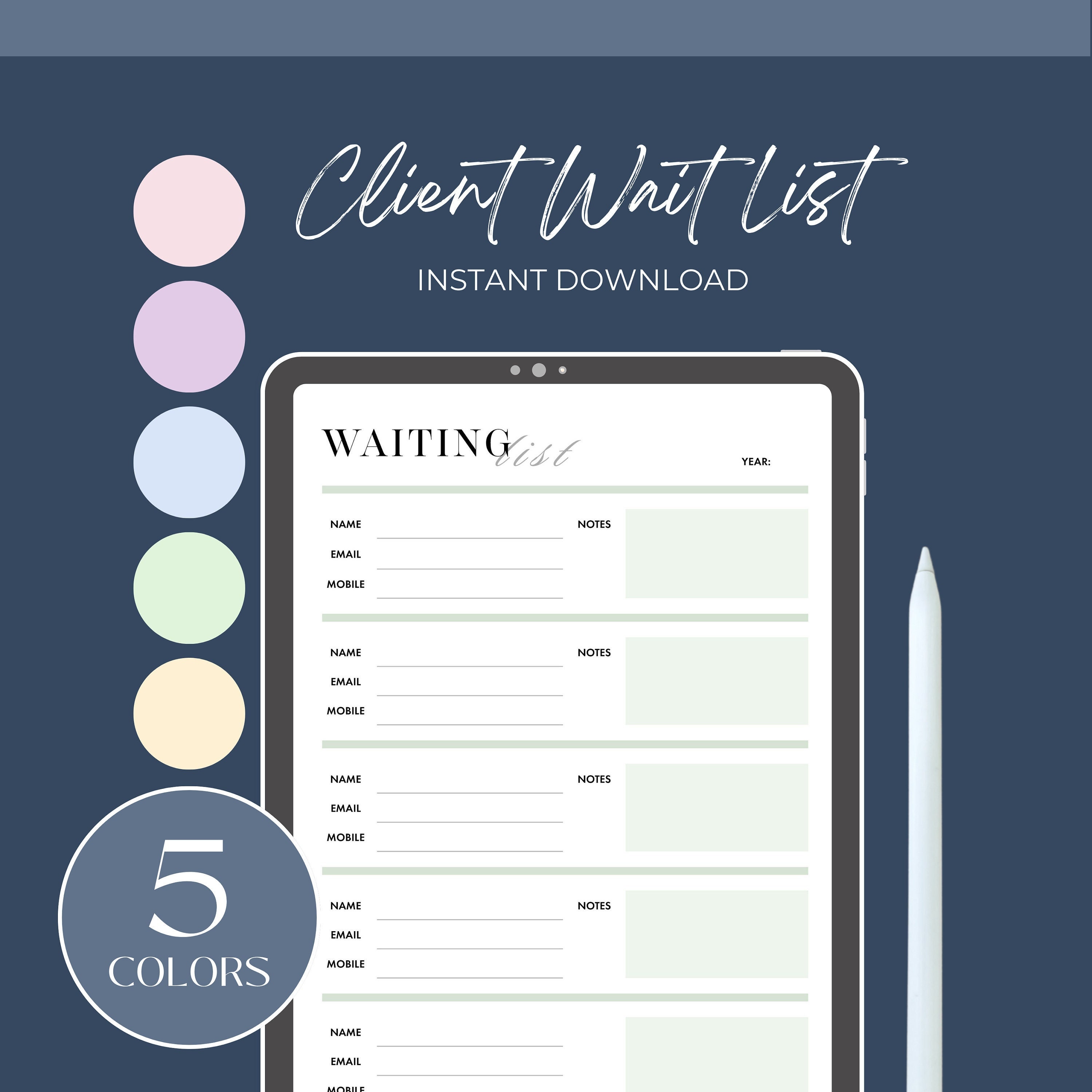 Wait List Template, Printable Wait List, Customer List, Business List Wait List Template, Printable Wait List, Customer List, Business List