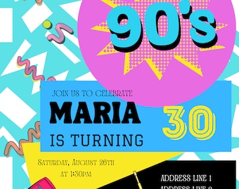 90's Birthday Party Invitation