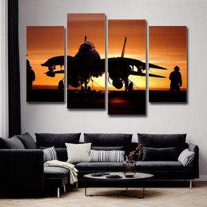 F-14 Tomcat in Sunset 4 Pieces Canvas Wall Art, Large Framed 4 Piece Canvas Wall Art, Extra Large Framed 4 Panel Canvas Wall Art Abstract