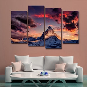 Matterhorn Mountain 4 Pieces Canvas Wall Art, Large Framed 4 Piece Canvas Wall Art, Extra Large Framed 4 Panel Canvas Wall Art, Abstract Art