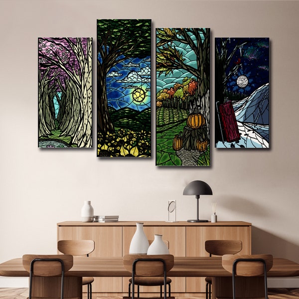 Four Seasons Artwork 4 Piece Canvas Wall Art, Large Framed 4 Piece Canvas Wall Art, Extra Large Framed 4 Panel Canvas Wall Art, Abstract Art