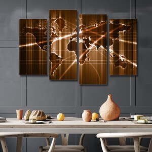 Digitale Weltkarte 4 Stück Leinwand Wandkunst, Große Gerahmte 4 Stück Leinwand Wandkunst, Extra Große Gerahmte 4 Panel Leinwand Wandkunst, Home Decor Art
