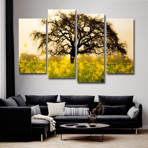 Lonely Flower Tree 4 Pieces Canvas Wall Art, Large Framed 4 Piece Canvas Wall Art, Extra Large Framed 4 Panel Canvas Wall Art, Abstract Art