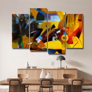 Abstract Art Painting 4 Pieces Canvas Wall Art, Large Framed 4 Pieces Canvas Wall Art, Extra Large Framed 4 Panel Canvas Wall Art Home Decor