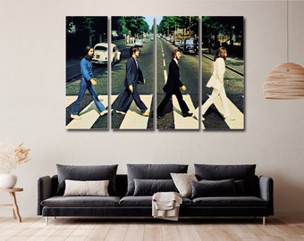 The Beatles Walking Abbey Road 4 Pieces Canvas Wall Art, Large Framed 4 Pieces Canvas Wall Art, Extra Large Framed 4 Panel Canvas Wall Art