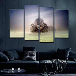 Grass Fog Nature 4 Pieces Canvas Wall Art, Large Framed 4 Piece Canvas Wall Art, Extra Large Framed 4 Panel Canvas Wall Art, Abstract Art
