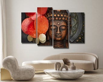 Golden Buddha Buddhism 5 Pieces Canvas Wall Art, Large Framed Canvas ...
