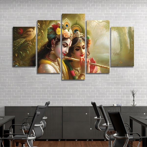 Radha and Krishna Multi Canvas Wall Art, Large Framed Canvas Wall Art, Extra Large Framed Canvas Wall Art, 3 4 5 Pieces Canvas Wall Art