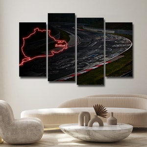 Nurburgring Rally Track Circuit 4 Pieces Canvas Wall Art, Large Framed 4 Piece Canvas Wall Art, Extra Large Framed 4 Panel Canvas Wall Art