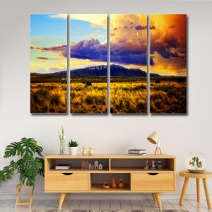 Sandia Mountains with Majestic Sky 4 Piece Canvas Wall Art, Large Framed 4 Piece Canvas Wall Art, Extra Large Framed 4 Panel Canvas Wall Art