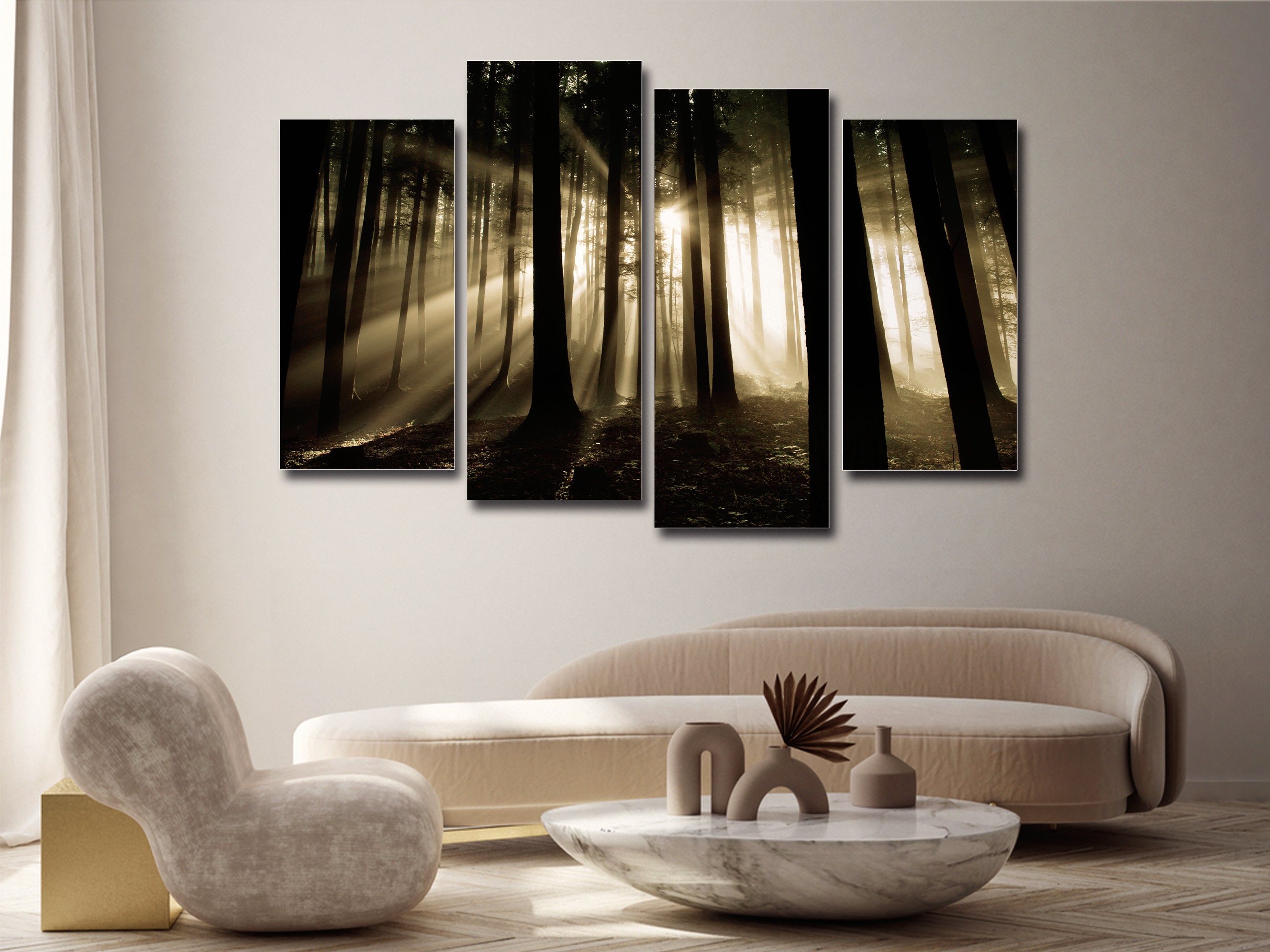 Dark Light Forest 4 Pieces Canvas Wall Art, Large Framed 4 Piece