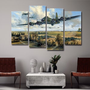 B17 Flying Fortress 4 Pieces Canvas Wall Art, Large Framed 4 Piece Canvas Wall Art, Extra Large Framed 4 Panel Canvas Wall Art Home Decor