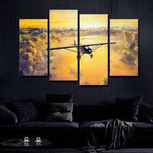 N-X-211 Airplane Painting 4 Pieces Canvas Wall Art, Large Framed 4 Piece Canvas Wall Art, Extra Large Framed 4 Panel Canvas Wall Art Decor