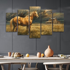 American West Horse Multi Canvas Wall Art, Large Framed Canvas Wall Art, Extra Large Framed Canvas Wall Art, 3 4 5 Pieces Canvas Wall Art