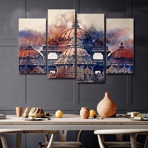 Akshardham Temple 4 Pieces Canvas Wall Art, Large Framed 4 Piece Canvas Wall Art, Extra Large Framed 4 Panel Canvas Wall Art, Wall Art Decor