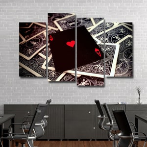 Black Card Poker 4 pezzi arte da parete su tela, arte da parete su tela a 4 pezzi con cornice grande, arte da parete su tela a 4 pannelli extra large con cornice, astratto moderno