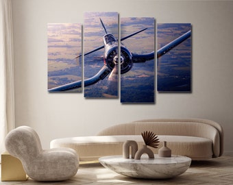 F4U Corsair Airplane 4 Piece Canvas Wall Art, Large Framed 4 Piece Canvas Wall Art, Extra Large Framed 4 Panel Canvas Wall Art, Abstract Art