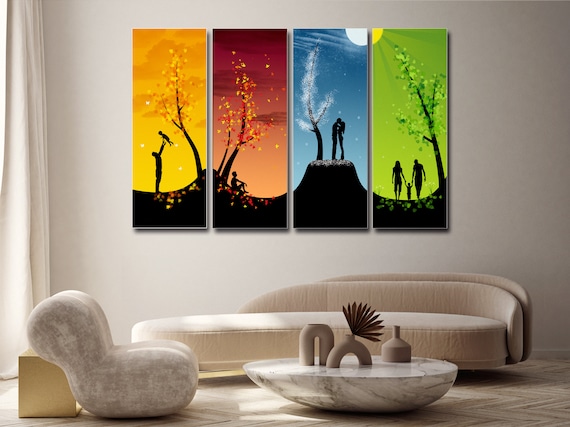 Four Seasons of Life 4 Pieces Canvas Wall Art Large Framed 4