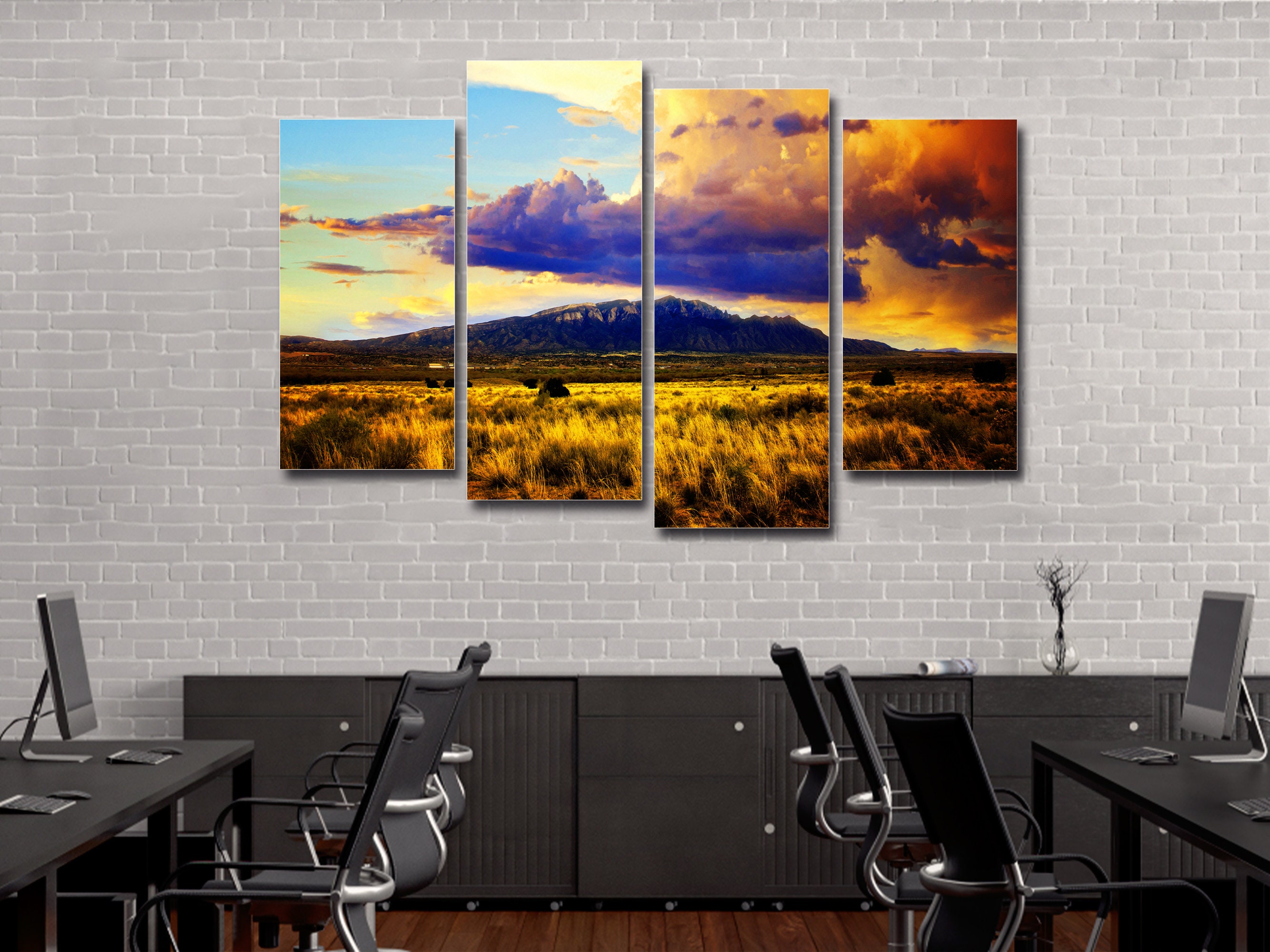 Sandia Mountains With Majestic Sky 4 Piece Canvas Wall Art, Large