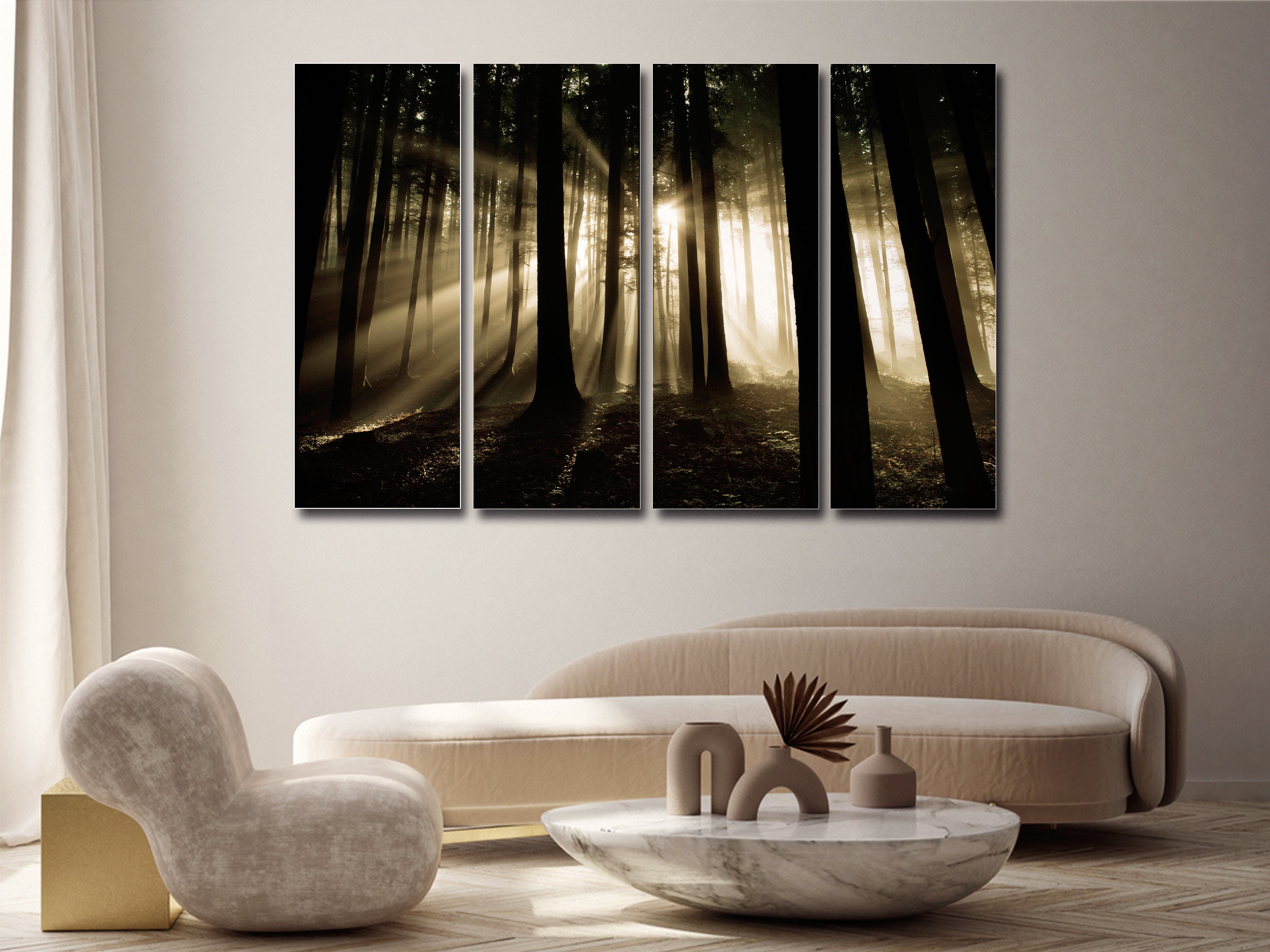 Dark Light Forest 4 Pieces Canvas Wall Art, Large Framed 4 Piece