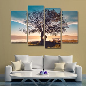 Lonely Tree 4 Pieces Canvas Wall Art, Large Framed 4 Piece Canvas Wall Art, Extra Large Framed 4 Panel Canvas Wall Art, Abstract Art Prints