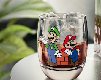 Super Mario Bros Whiskey Glass / Mario and Luigi / Wine / Beer / Perfect gift