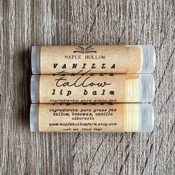 Vanilla Tallow Lip Balm | Grass Fed + Finished | Oleoresin | Handmade Natural Skincare | Petroleum Free