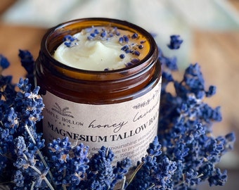 Magnesium Tallow Honey Lavender Balm | Grass Fed + Finished | Sleepy Goodnight Lotion | Crunchy | Kids +  Baby Bedtime Cream
