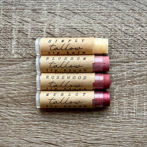 Getinte talg lippenbalsem assortimentsverpakking | Glansmake-up lippenstift | Bloesem palissander Merlot Simply | Cadeauset | Natuurlijke schoonheidsverzorging