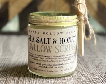Sea Salt & Honey Tallow Scrub | Natural Skin Care Exfoliant | Body Face Eczema Dry Skin | Nontoxic Clean Fragrance Free | Sensitive Skin