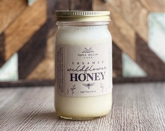 Creamed Wildflower Honey Half Pint | All Natural Raw | Charcuterie Gift | Spreadable | Whipped | Crystallized | Spun | Northern Michigan