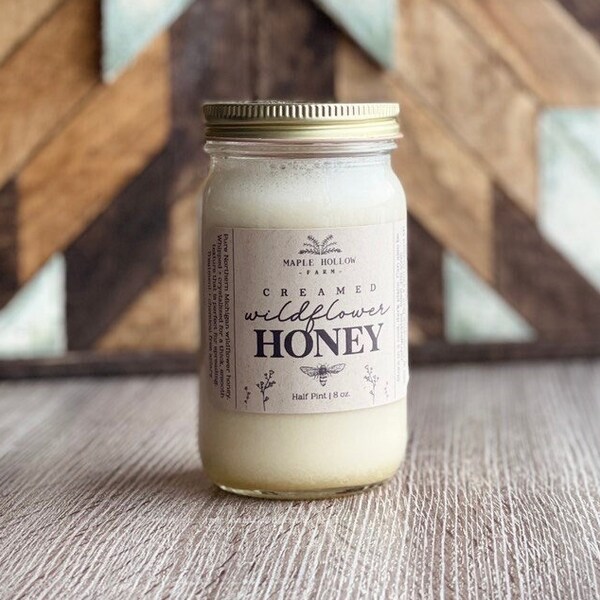 Creamed Wildflower Honey Half Pint | All Natural Raw | Charcuterie Gift | Spreadable | Whipped | Crystallized | Spun | Northern Michigan