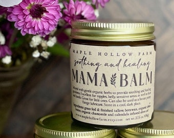 Mama Balm | Tallow Nipple Belly Breast Salve Butter  | Shea Butter Olive Chamomile + Calendula | Soothing + Healing | Grass Fed + Finished