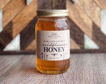 Raw Wildflower Honey Half Pint | All Natural Raw Unfiltered | Michigan Honey | Charcuterie Gift | Local Honey | Northern Michigan