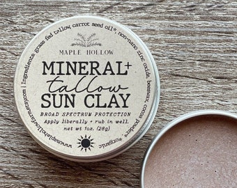 Mineral + Tallow Sun Clay | Tinted Zinc Oxide Broad Spectrum Sun Protection | Reef Safe Natural | Carrot Seed | Grass Fed Finished
