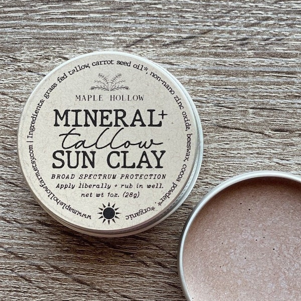 Mineral + Tallow Sun Clay | Tinted Zinc Oxide Broad Spectrum Sun Protection | Reef Safe Natural Sunscreen | Carrot Seed | Grass Fed Finished