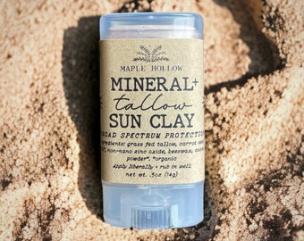 Tinted Mineral + Tallow Stick Sun Clay | Sensitive Skin | Natural Zinc | Kids Toddler | Reef Safe | Carrot Seed Oil Beeswax Cocoa