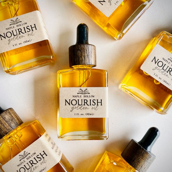 Nourish Golden Oil | Baobab + Sea Buckthorn + Squalane + Rosehip + Jojoba | Organic Lightweight Nourishment for Face + Hair