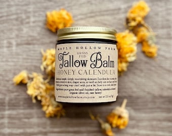 Honey Calendula Whipped Tallow Balm | Grass Fed + Finished | Natural Skincare | Eczema Lotion | Face + Body | Baby Diaper Cream