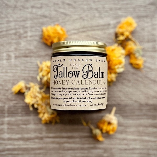 Honey Calendula Whipped Tallow Balm | Grass Fed + Finished | Natural Skincare | Eczema Lotion | Face + Body | Baby Diaper Cream