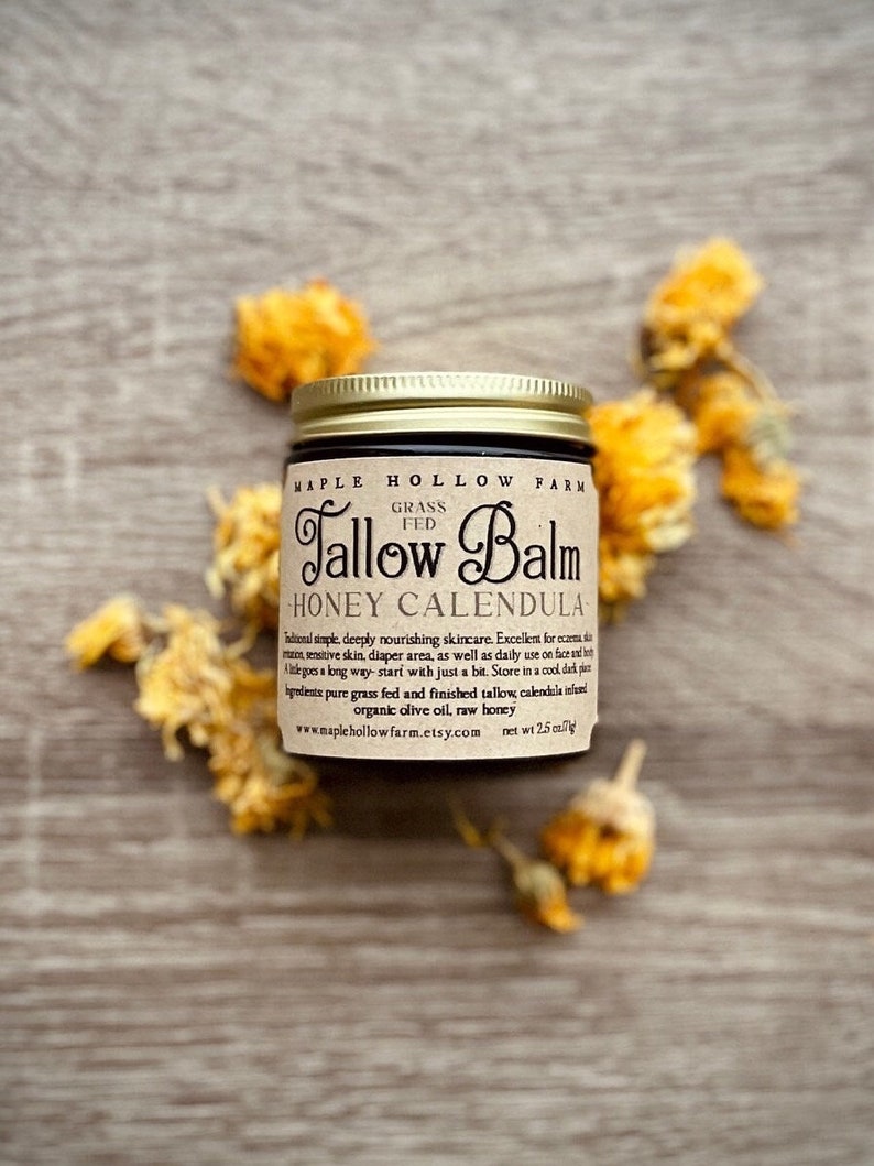 Honey Calendula Whipped Tallow Balm Grass Fed Finished Natural Skincare Eczema Lotion Face Body Baby Diaper Cream image 1