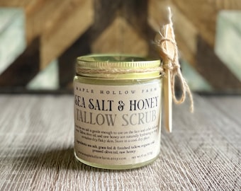 Sea Salt & Honey Tallow Scrub | Natural Skin Care Exfoliant | Body Face Eczema Dry Skin | Nontoxic Clean Fragrance Free | Sensitive Skin